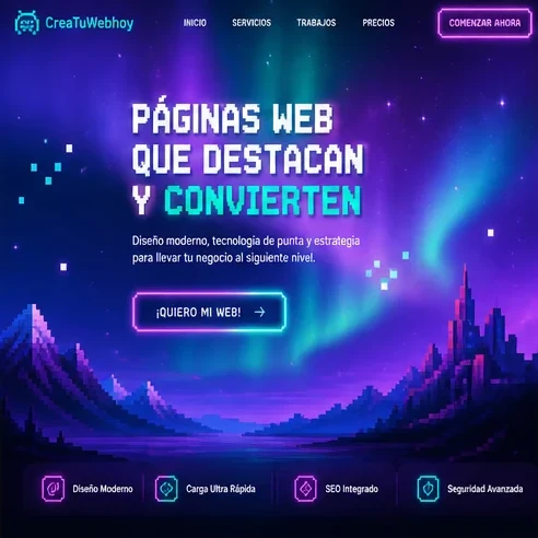 Example website with dark aurora background and bold conversion-focused layout