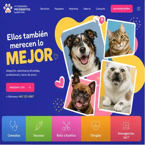 Veterinary clinic website example with pets and appointment call to action