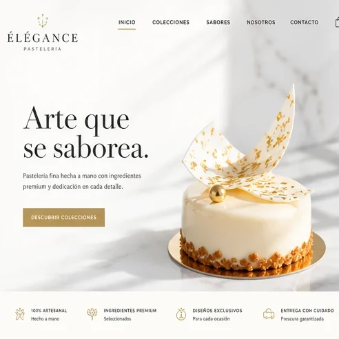 Bakery website example featuring a cheesecake product presentation