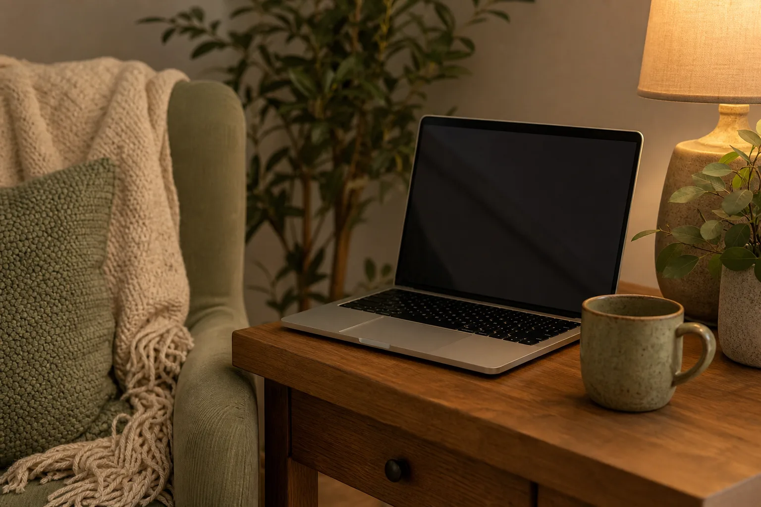Corner set up for online therapy session